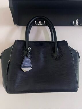 Rebecca Minkoff Black Textured Leather Top-Handle Satchel